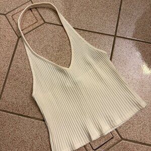 Zara White V-Neck Halter Top